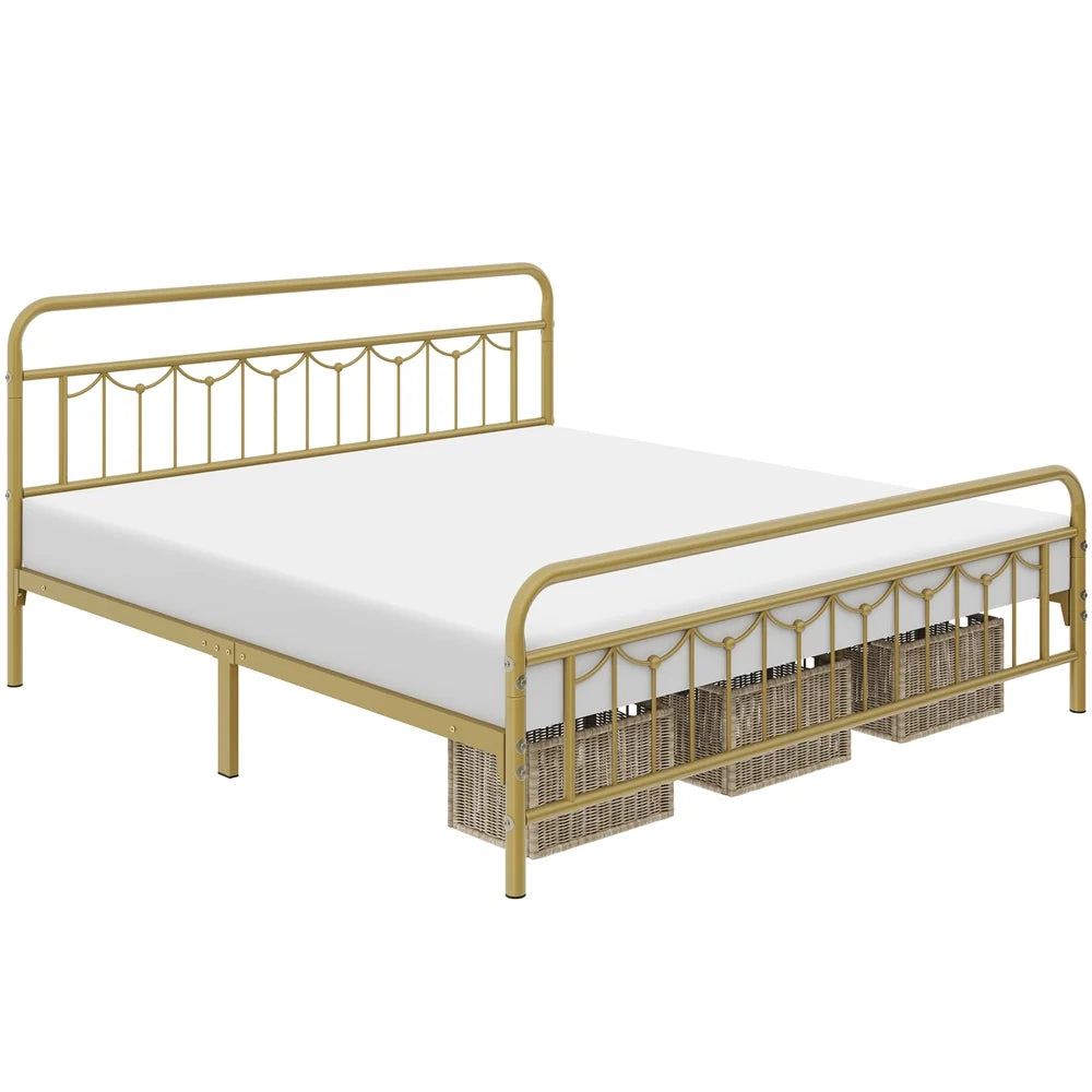 Queen Matte Black Metal Platform Bed Frame with Headboard and Footboard Q4176