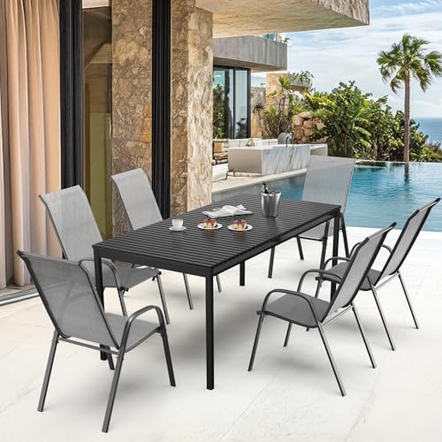 Black Set of 6 Stackable Outdoor Dining Chairs with Sling High Back and Armrests O1815