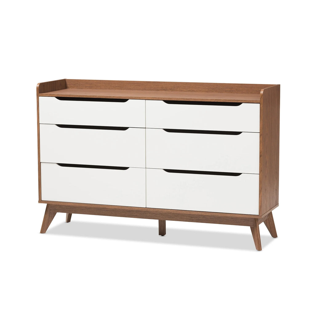 White Walnut 6-drawer Mid-century Chest E6392