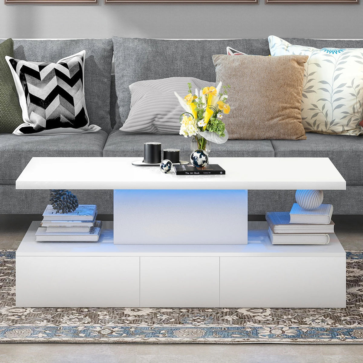 White LED Coffee Table with 4 Drawers U5705