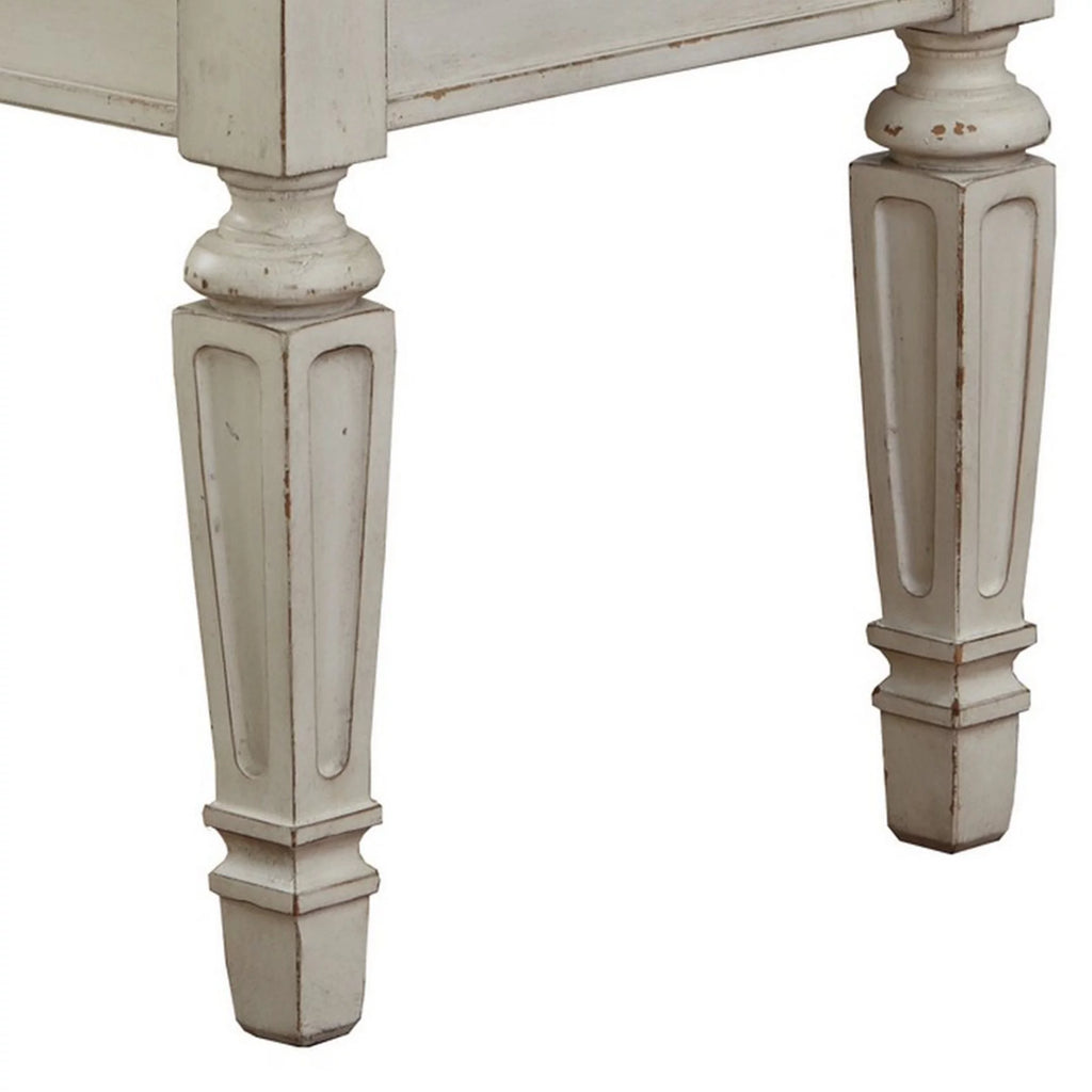 Antique White Tufted Fabric Accent Bench P345572