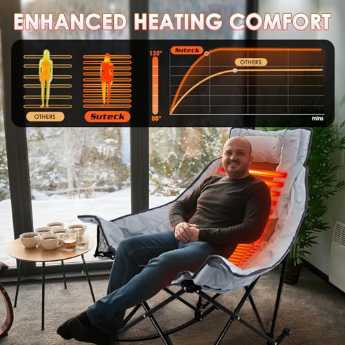 XL Oversized Heated Rocking Camping Chair with 3 Heat Levels L5964