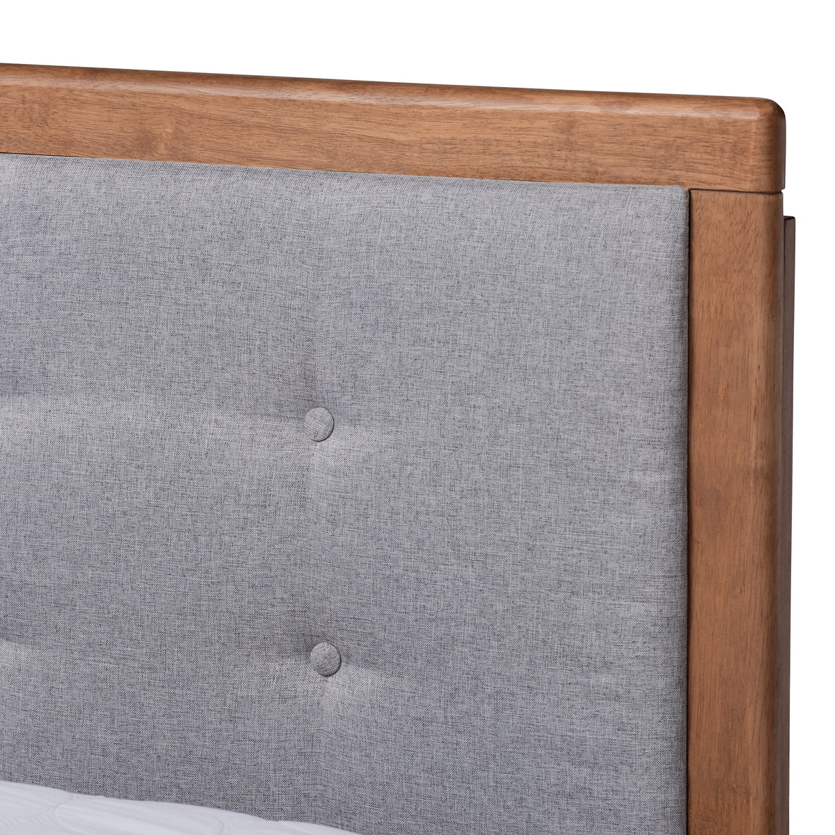 Light Grey Fabric Upholstered Ash Walnut Wood Queen Size Platform Bed Z906212