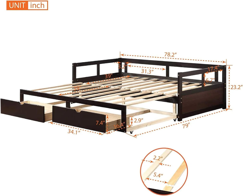 Espresso Wood Daybed with Two Storage Drawers U38946
