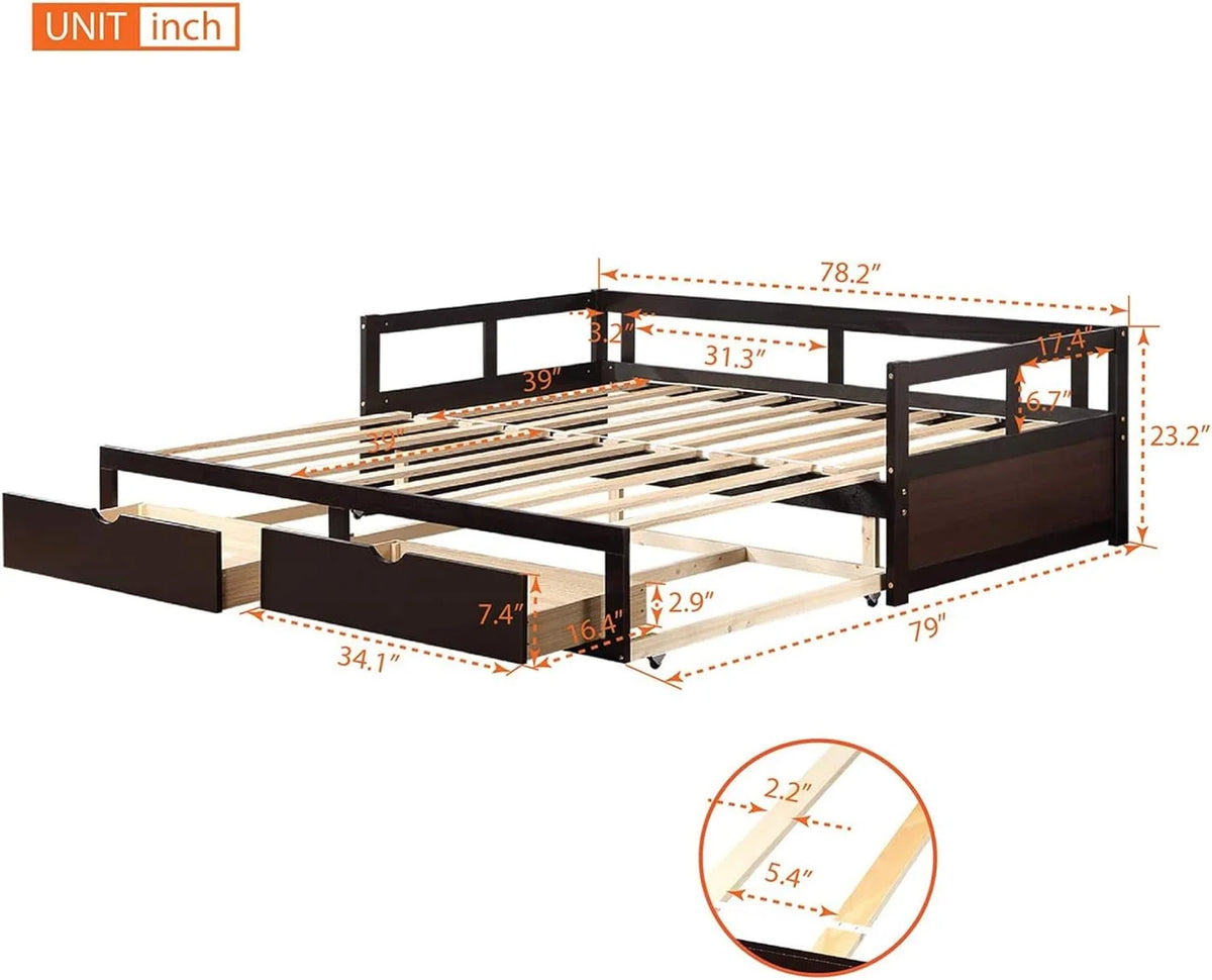 Espresso Wood Daybed with Two Storage Drawers U38946