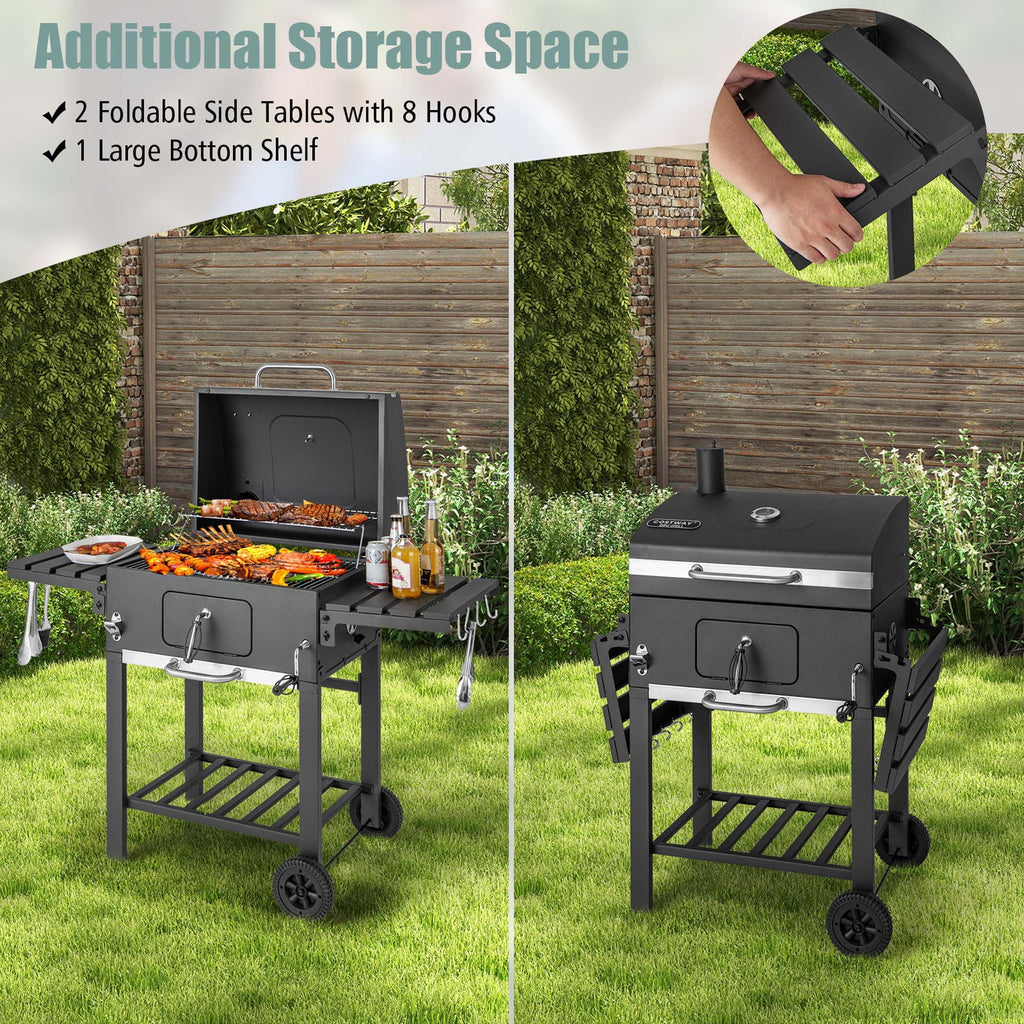 Outdoor Charcoal Grill with 2 Foldable Side Table S130