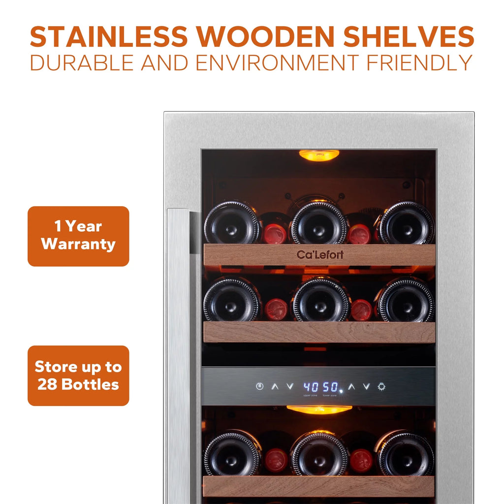 15 inch 28 Bottle Dual Zone Stainless Steel Wine Cooler Y19498