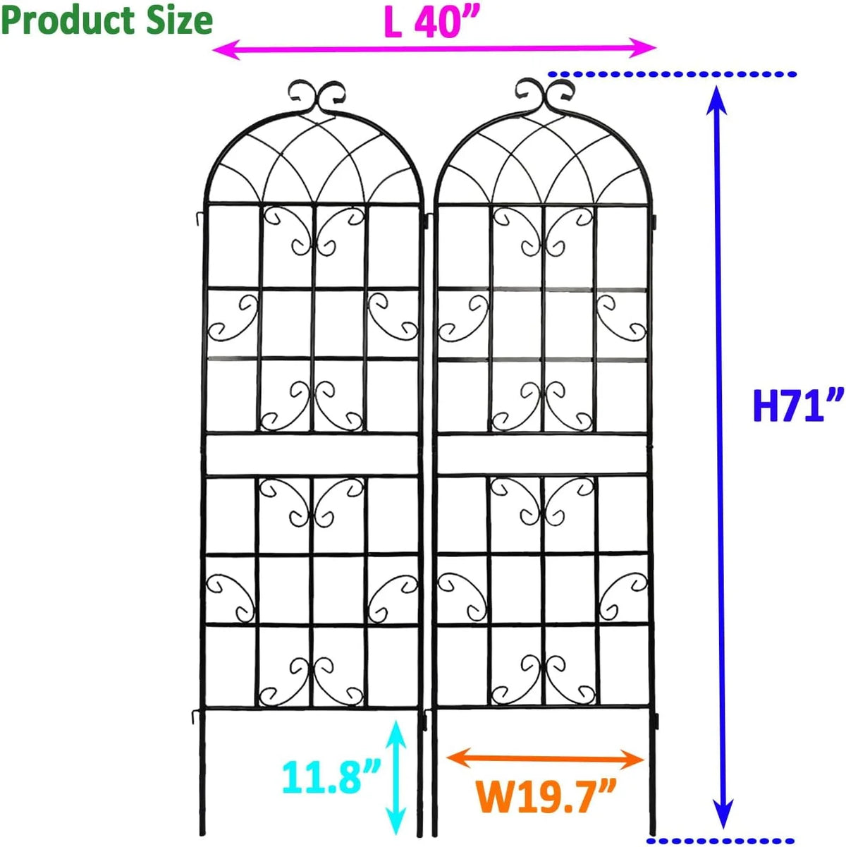 2 Pack Large Heavy Duty Rustproof Black Iron Plant Trellis M3992
