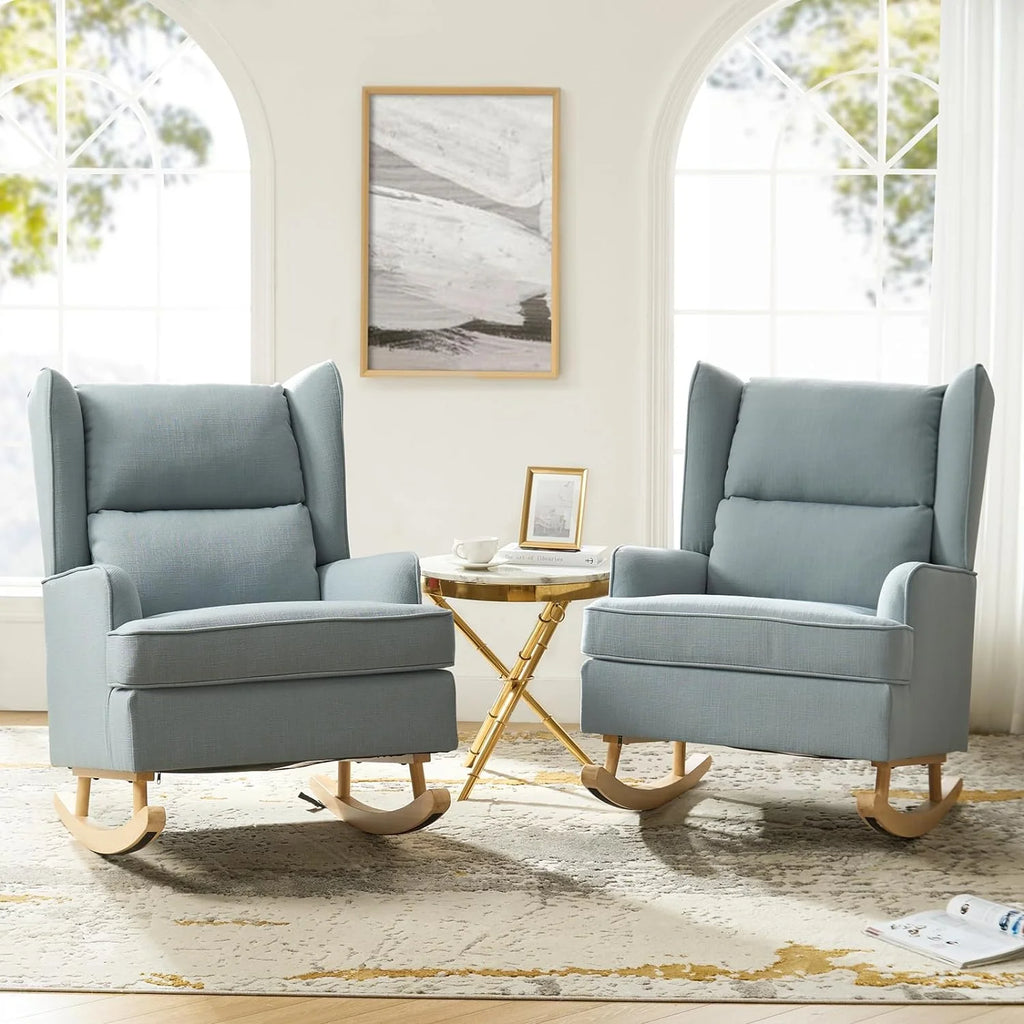 Blue Linen Upholstered Rocking Chair R996