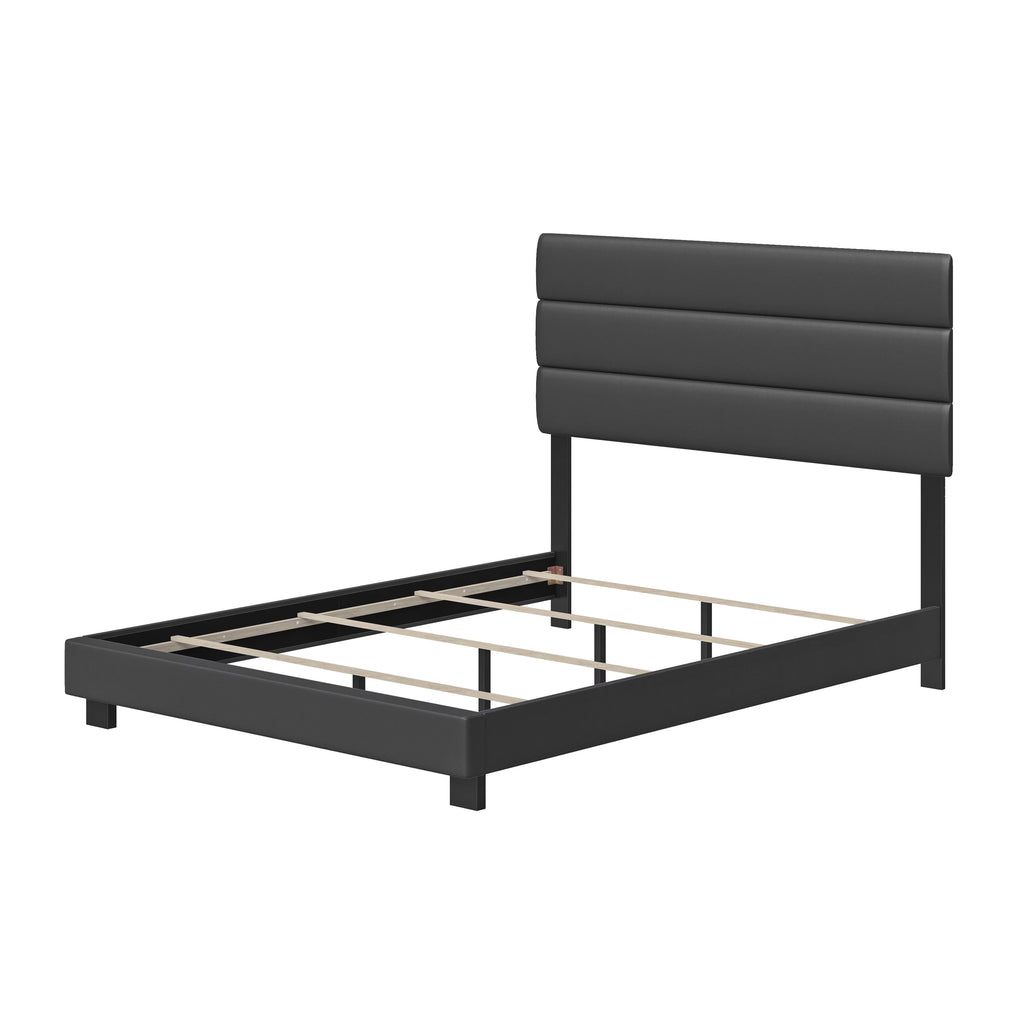 Black Faux Leather Upholstered Platform Bed Frame, Twin Z43658