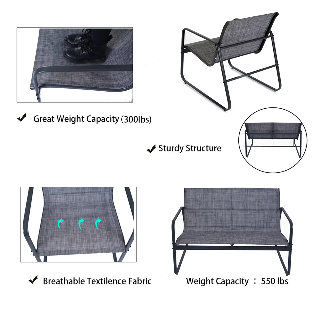 Outdoor Metal Conversation Set with Love Seat, 2 Chairs and Table S220