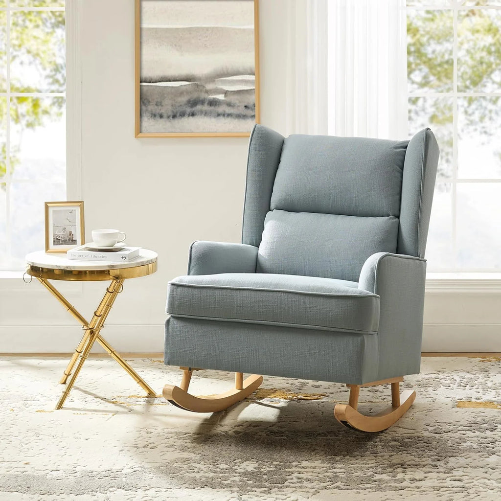 Blue Linen Upholstered Rocking Chair R996