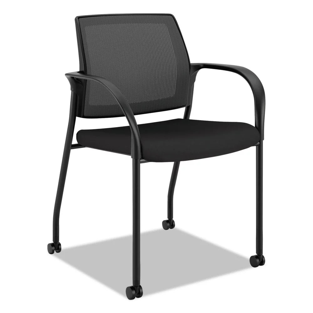 Black Mesh Back Stacking Chair with Casters Q797596