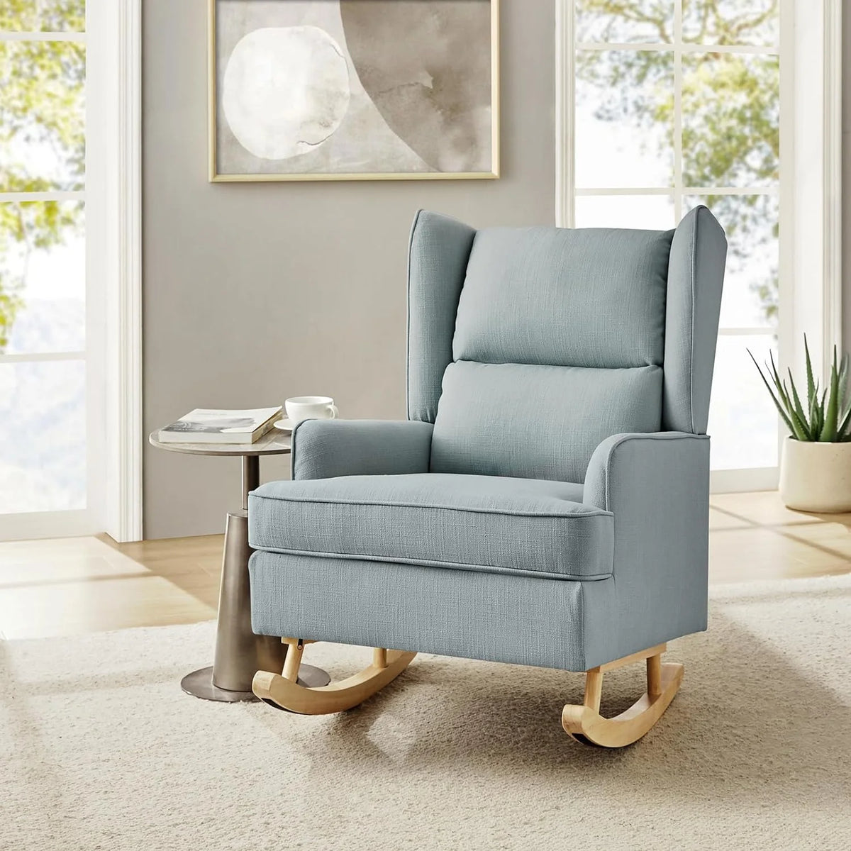 Blue Linen Upholstered Rocking Chair R996