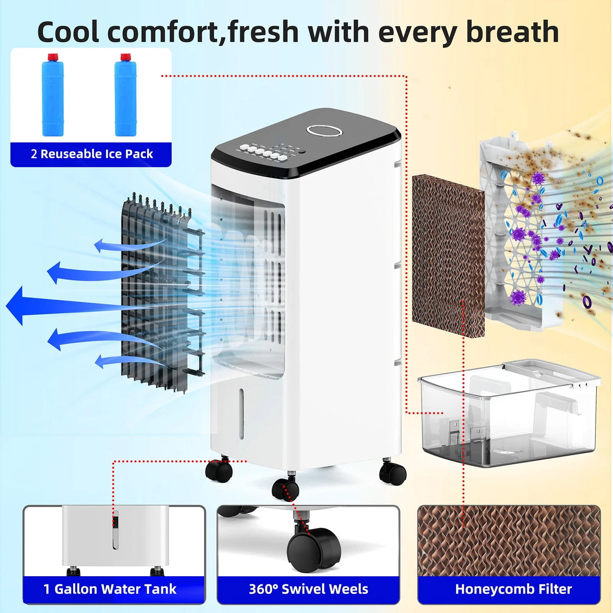 Portable Evaporative Air Cooler 3 Speeds O4583