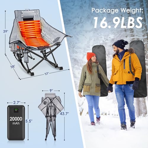 XL Oversized Heated Rocking Camping Chair with 3 Heat Levels L5964