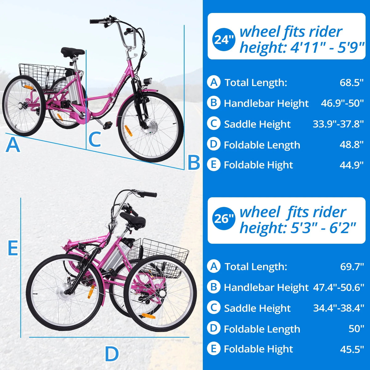 Electric Tricycle 7 Speeds 36V 10Ah Large Basket H82788