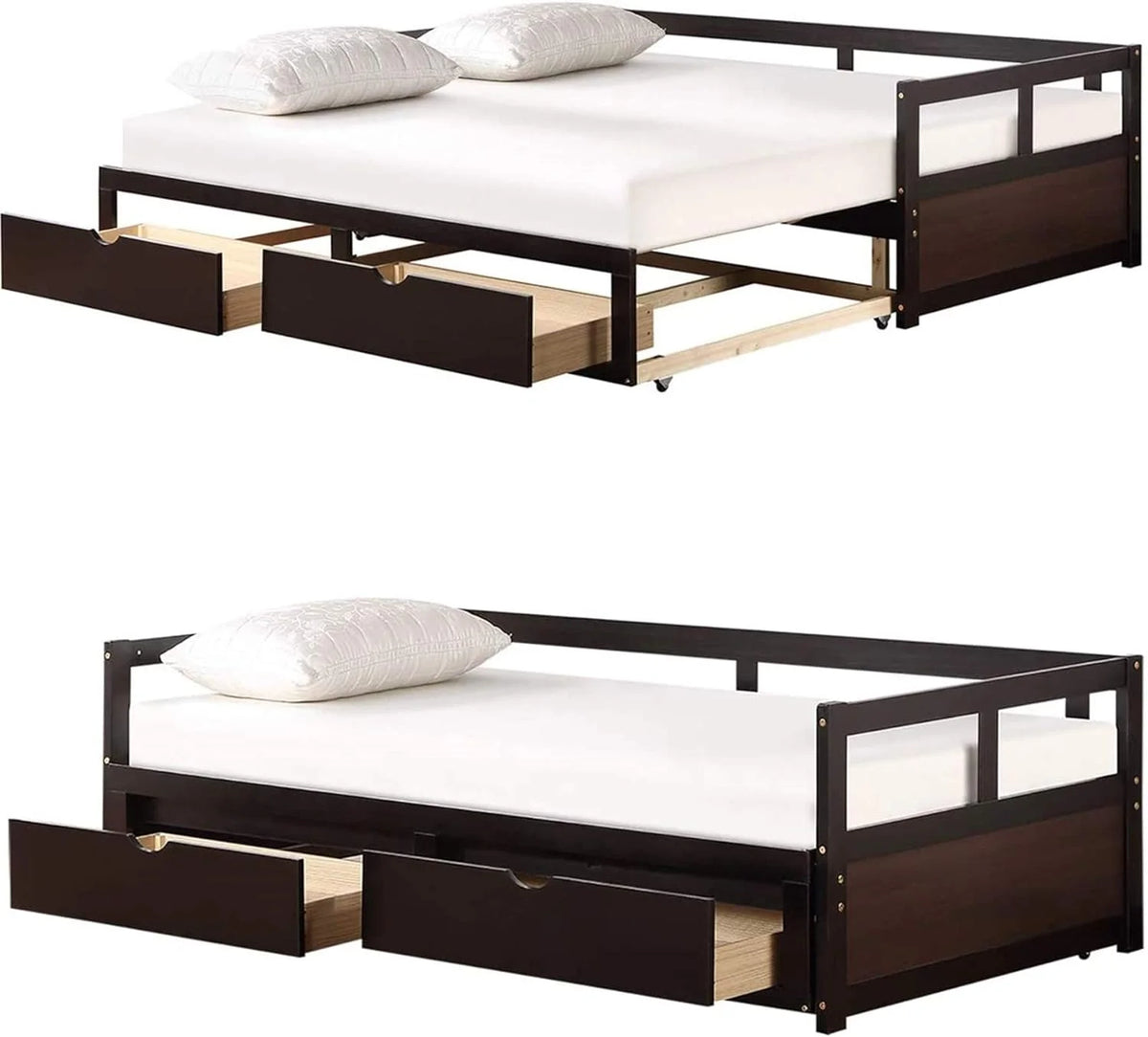 Espresso Wood Daybed with Two Storage Drawers U38946