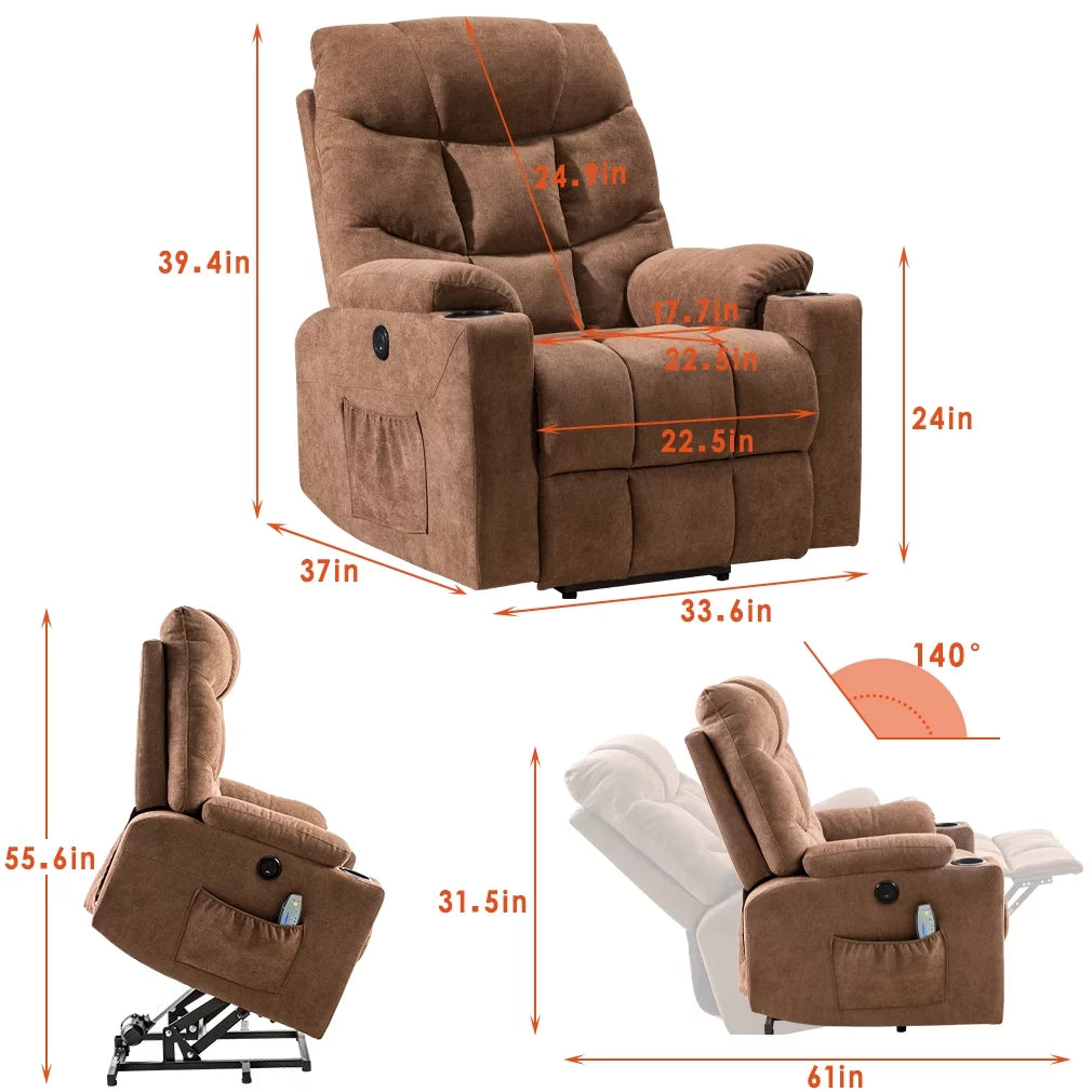 Brown Electric Lift Recliner with Cup Holders Y434028