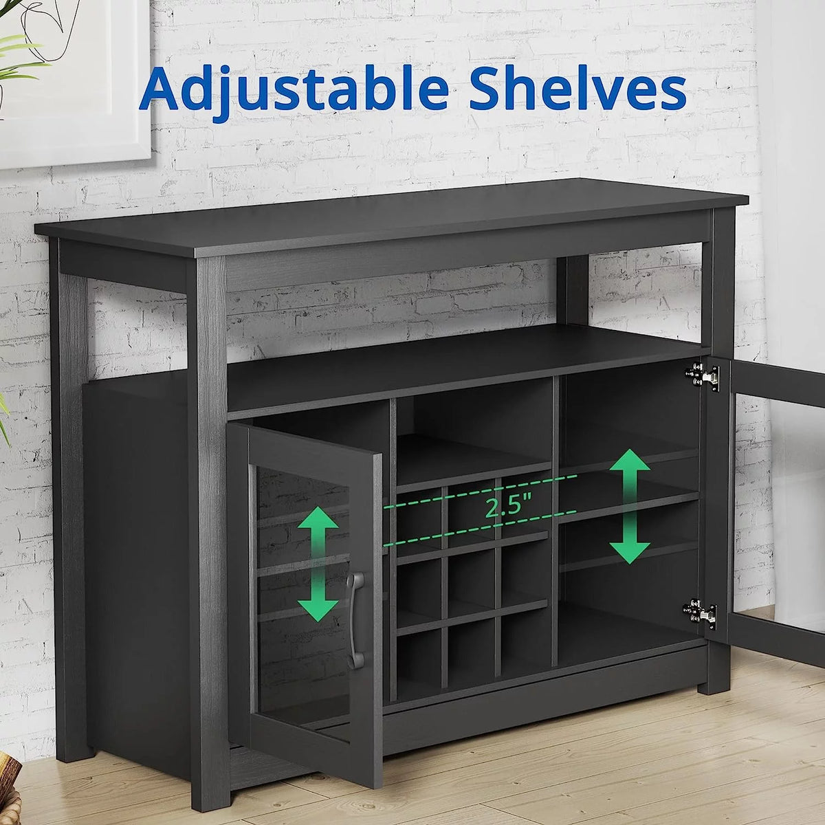 Black Freestanding Buffet Sideboard with Wine Rack N63824