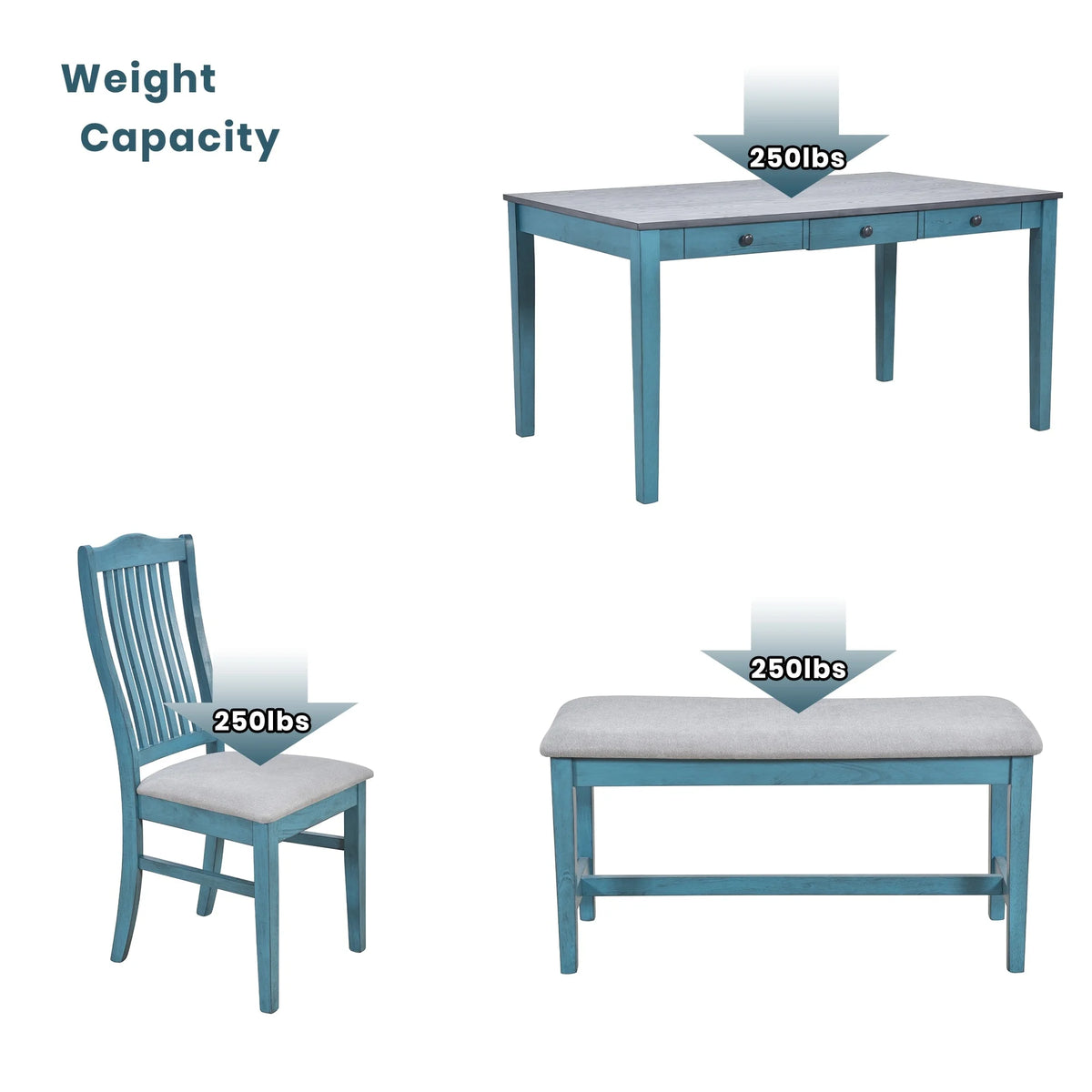6-Piece Wood Dining Set with Table Chairs and Bench E8083