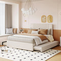 Beige Full Size Upholstered Platform Bed with 2 Drawers O193483