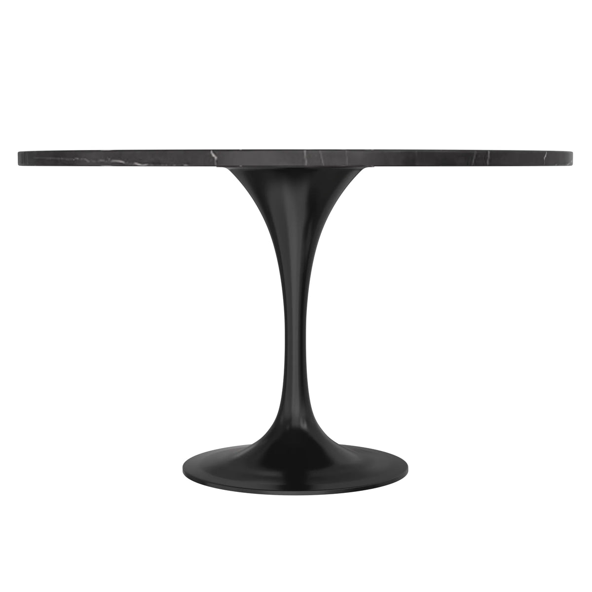 48" Round Stone Top Dining Table with Black Stainless Steel Pedestal Base C192769