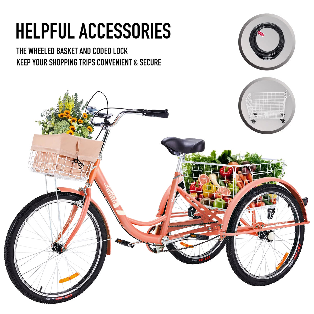 26 Inch Single Speed 3 Wheel Bike with Removable Basket G2464