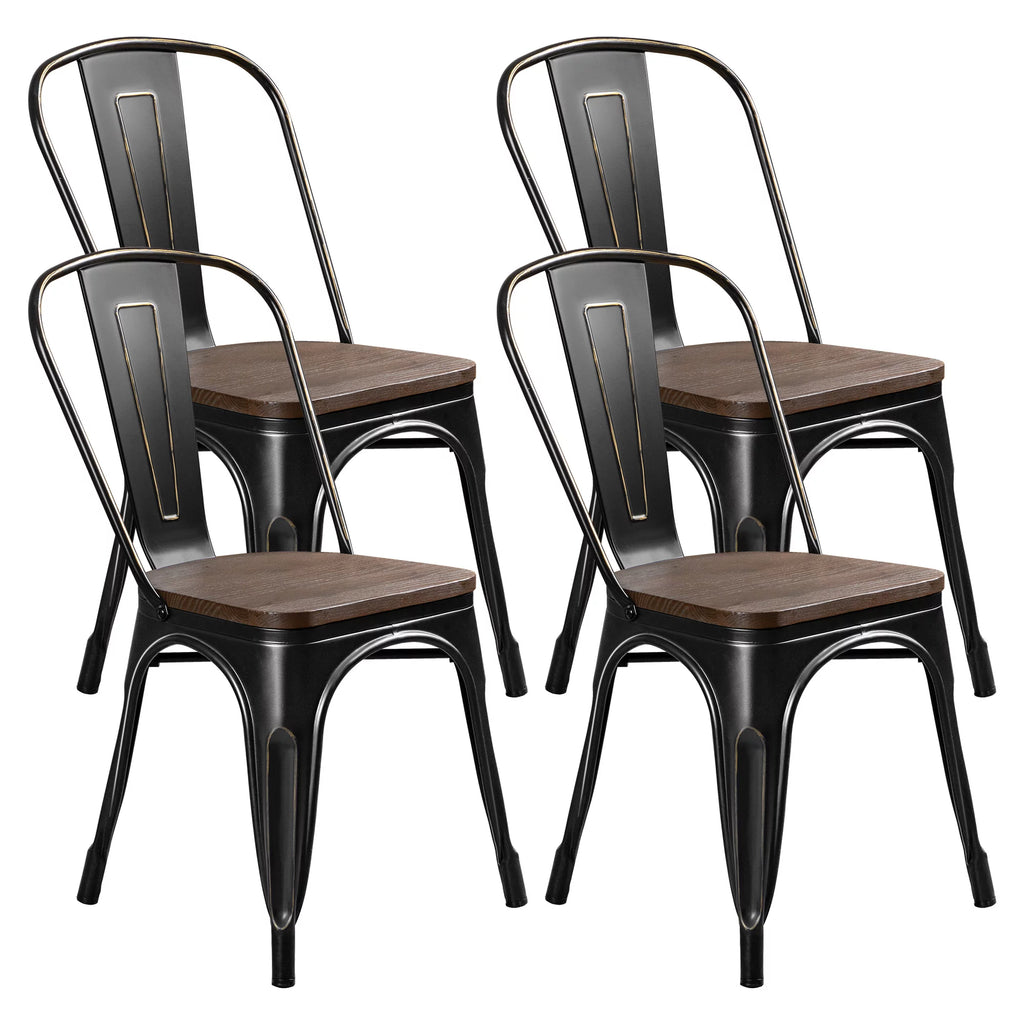 18 Inch Wood Seat Stackable Metal Dining Chair Set of 4 D777120