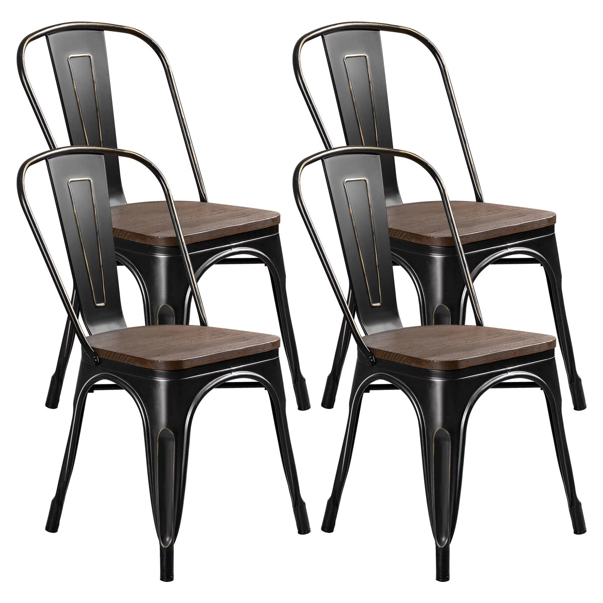 18 Inch Wood Seat Stackable Metal Dining Chair Set of 4 D777120