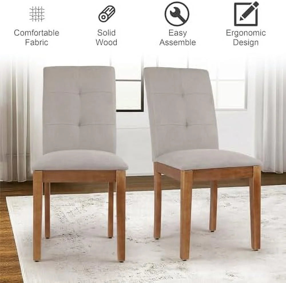 Beige Upholstered Dining Chairs Set of 4 with Wood Legs R562966