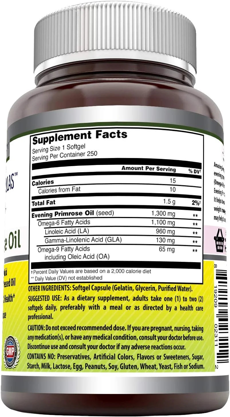 1300mg Evening Primrose Oil 250 Softgels Supplement G910221