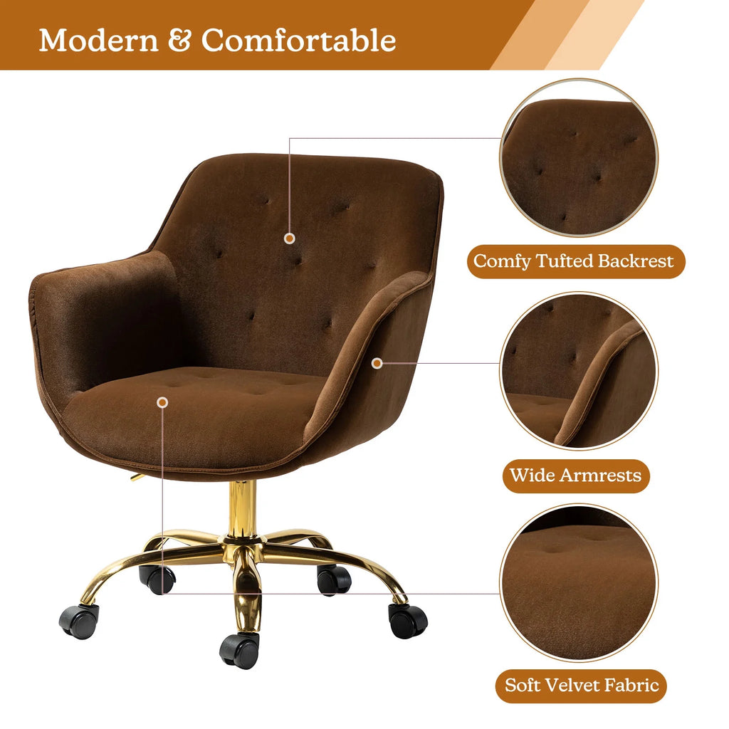 Brown Velvet Tufted Swivel Task Chair O8637
