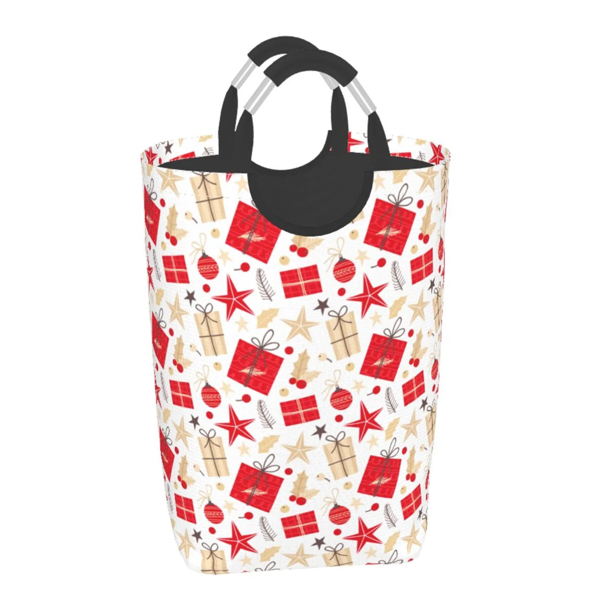Collapsible Laundry Basket Hamper, Red Christmas Print 50L H304643