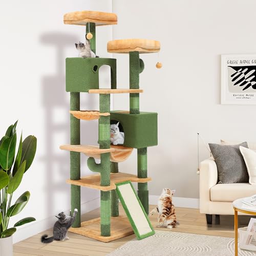 Tall Cat Tree Tower with Self-Grooming Brush, Sisal Scratching Posts and Board H4653
