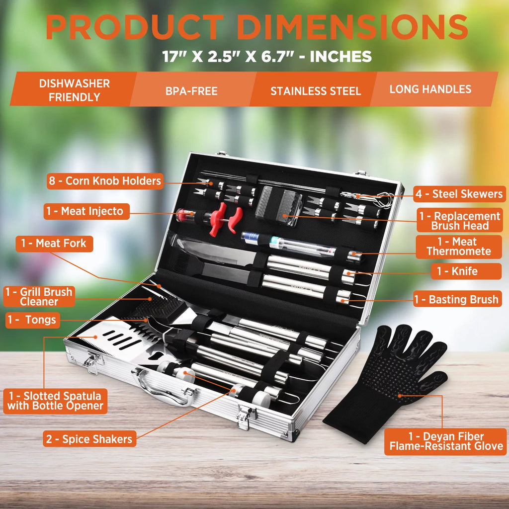 25 Piece Stainless Steel Barbeque Grill Tool Set K750587