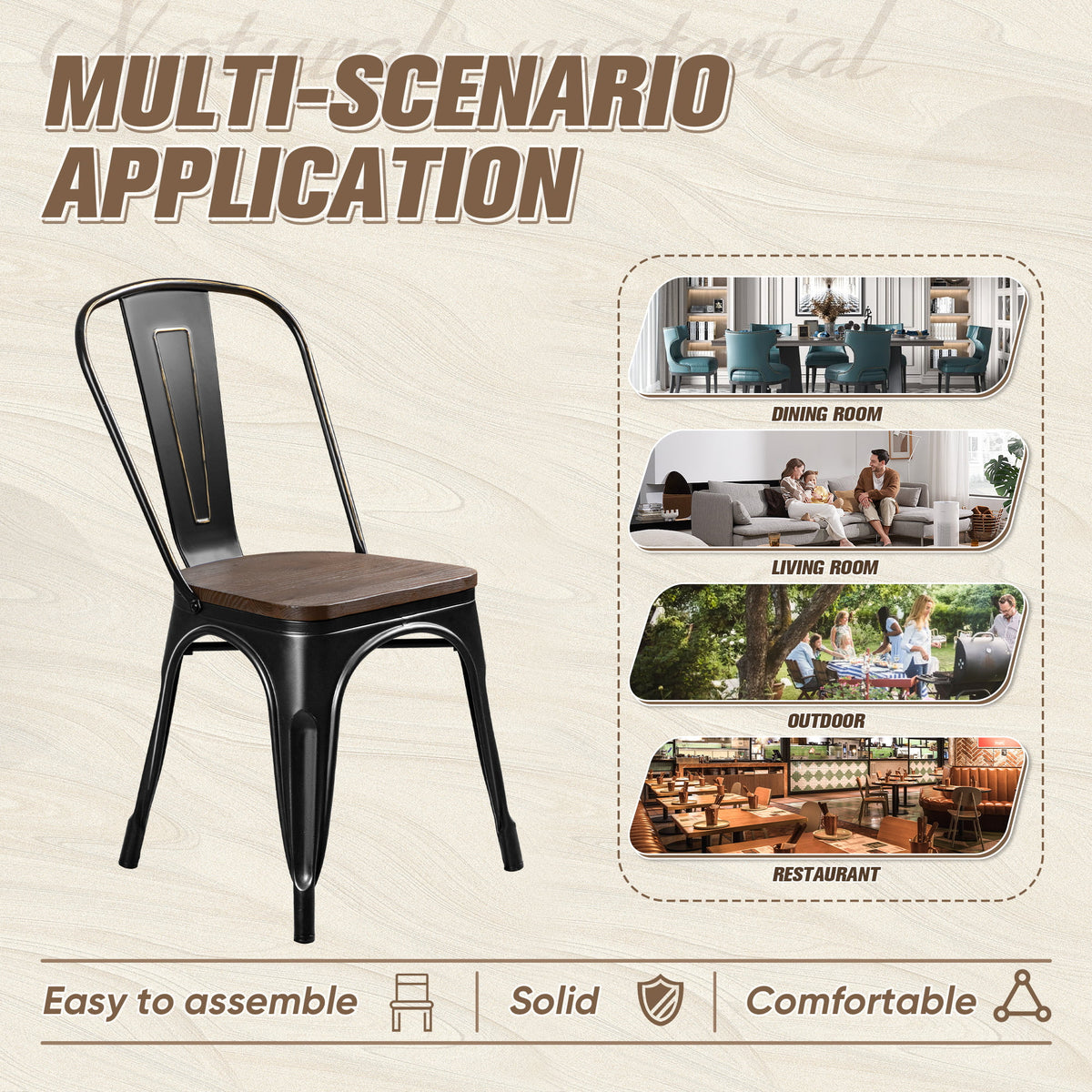 18 Inch Wood Seat Stackable Metal Dining Chair Set of 4 D777120