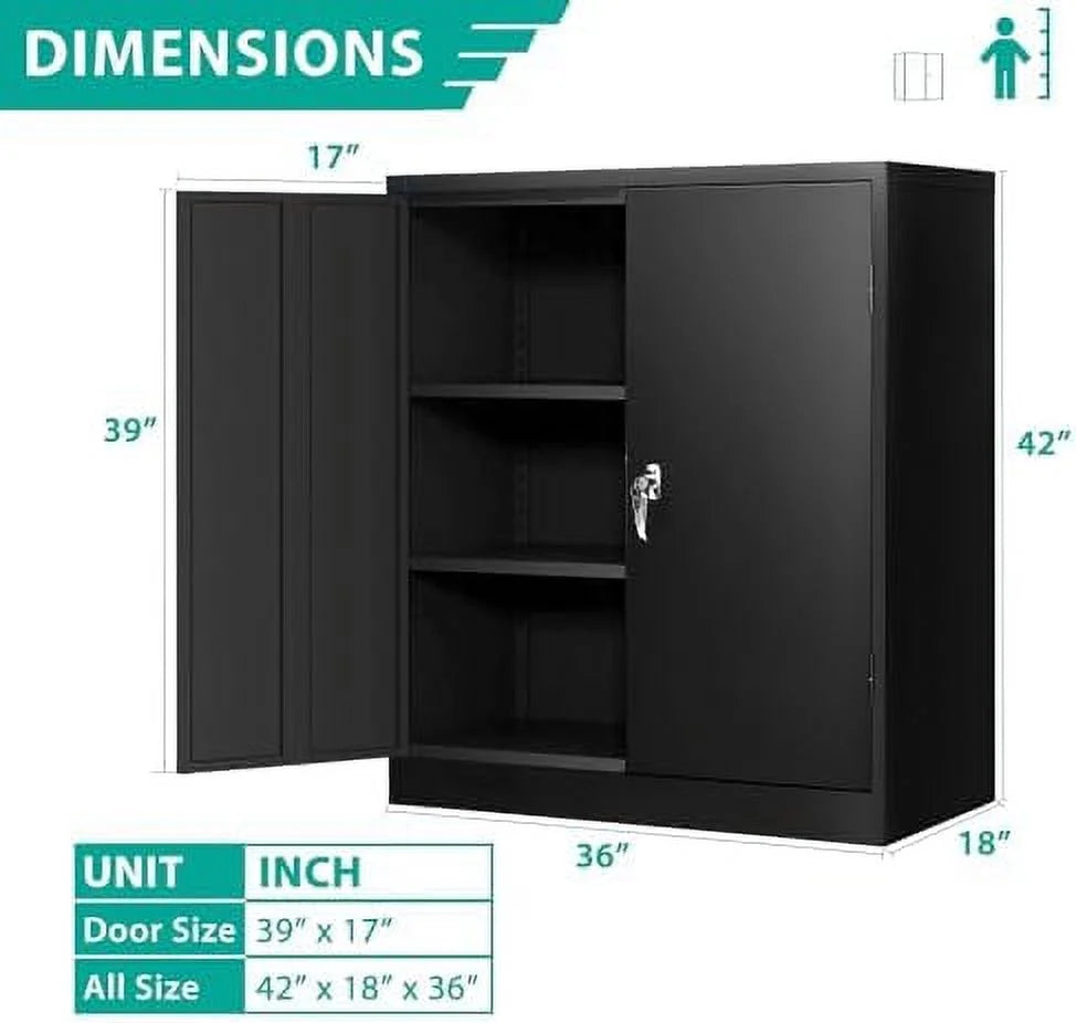 Locking Steel Cabinet with Doors and Shelves C8130