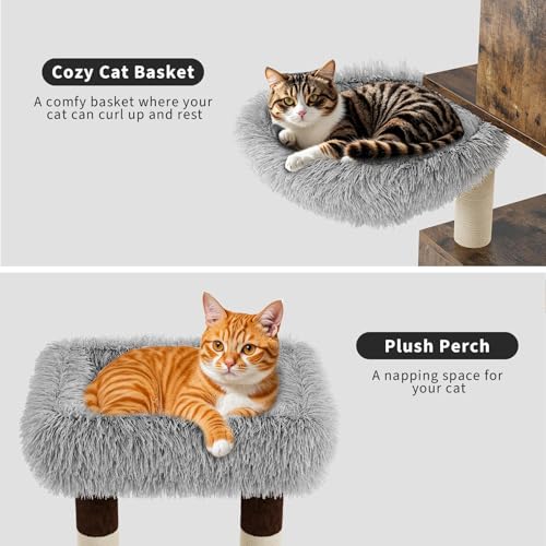 59 Inch 2-in-1 Cat Tree Scratching Post Condo Litter Box Enclosure Grey White Q51624