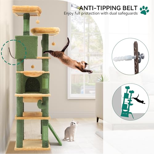 Tall Cat Tree Tower with Self-Grooming Brush, Sisal Scratching Posts and Board H4653