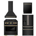 30 In. Gas Range, Range Hood, Refrigerator with Water and Ice Dispenser, and Dishwasher in Black Stainless Steel C681