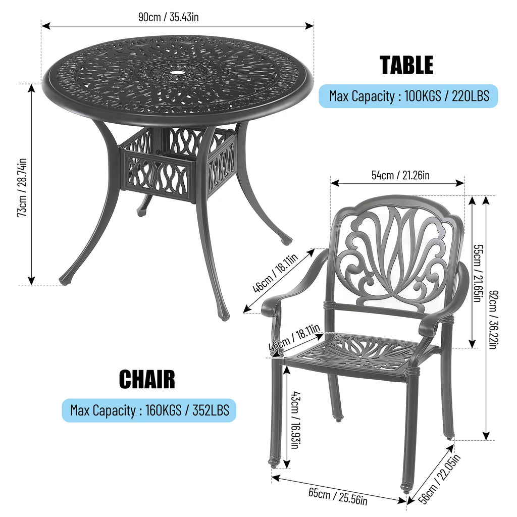 5 Pcs Cast Aluminum Outdoor Dining Table Set with Umbrella Hole L74991