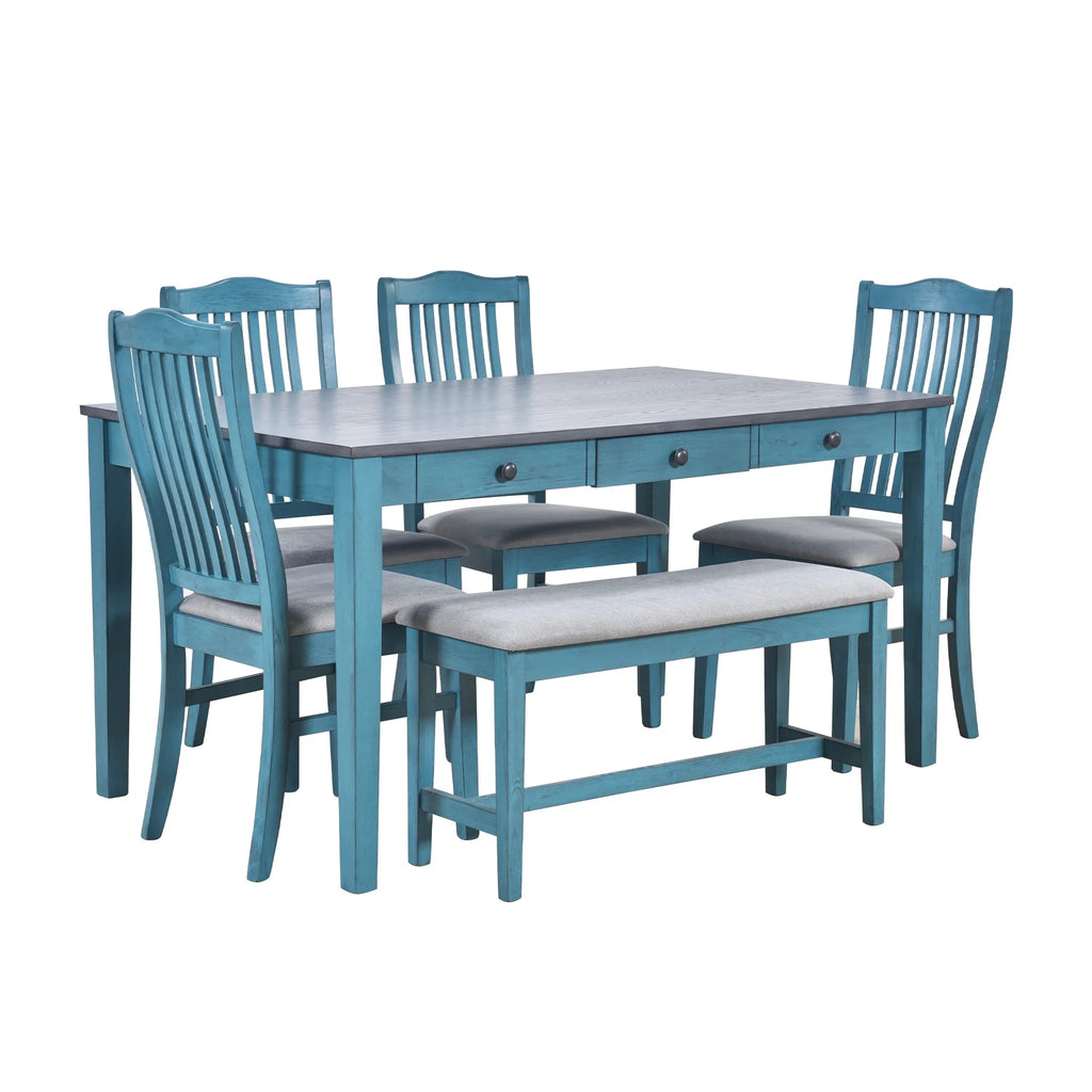 6-Piece Wood Dining Set with Table Chairs and Bench E8083