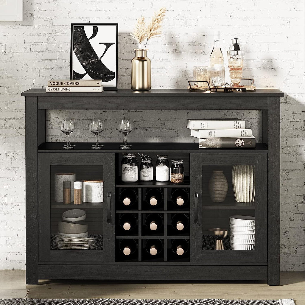Black Freestanding Buffet Sideboard with Wine Rack N63824