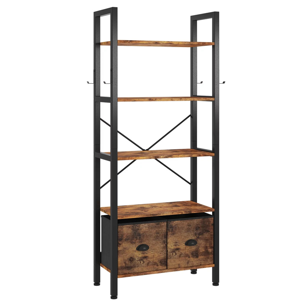 5 Shelf 2 Drawer Rustic Brown Bookcase M440627