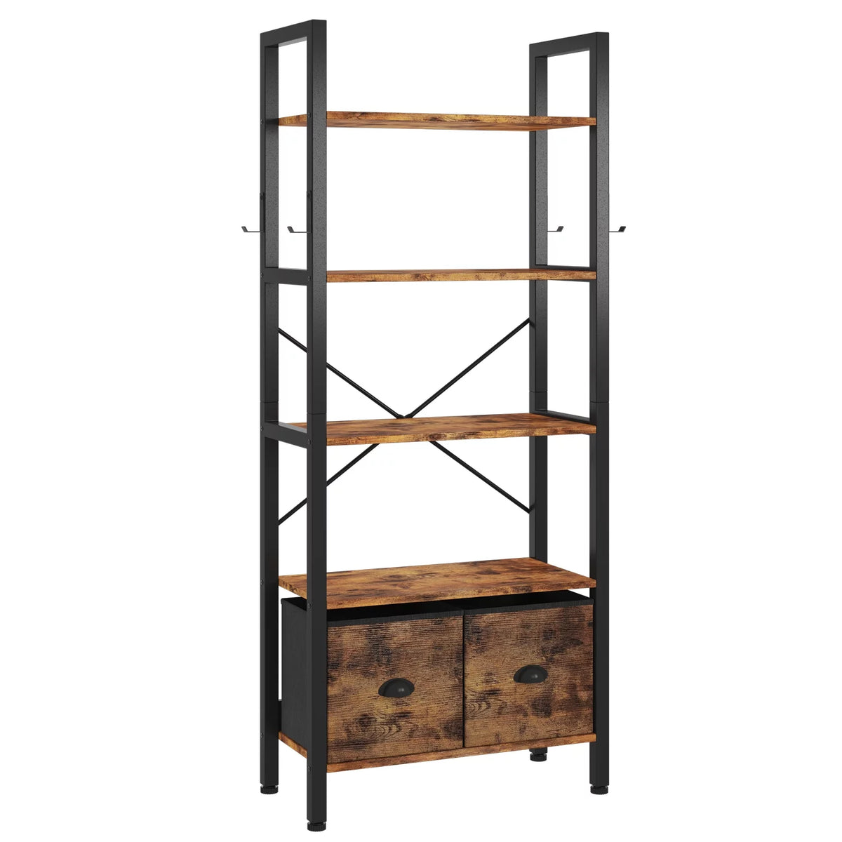 5 Shelf 2 Drawer Rustic Brown Bookcase M440627