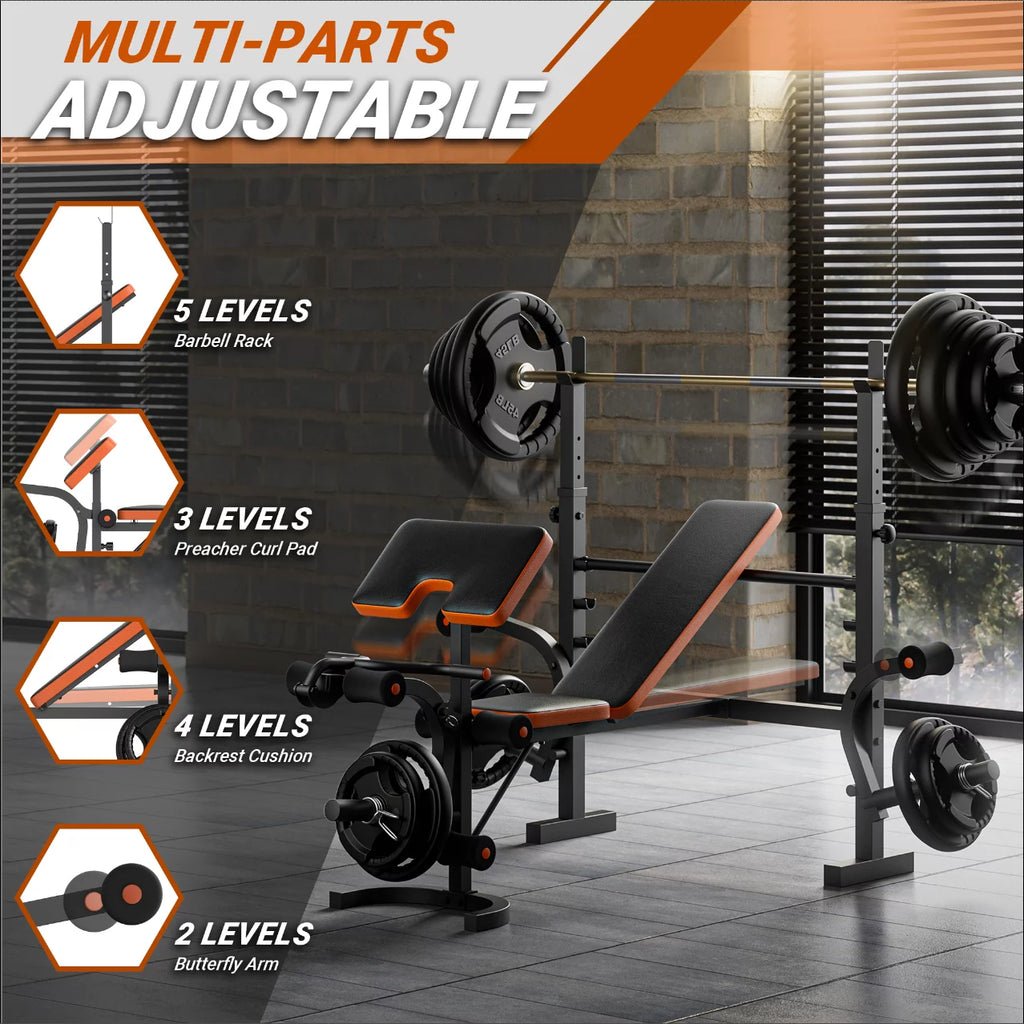 660lb 6-in-1 Adjustable Weight Bench with Barbell Rack and Leg Developer M23724