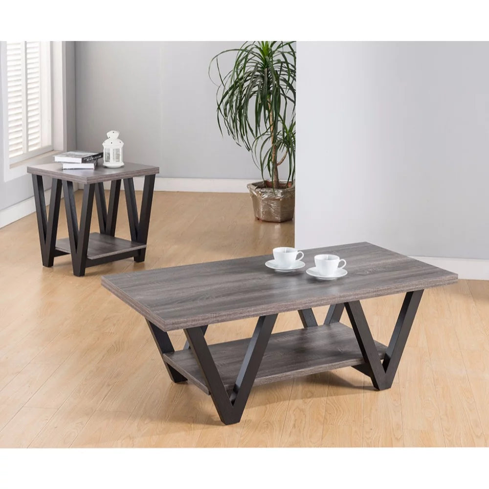 Coffee & End Table with Shelf, Set of 2, Gray V267