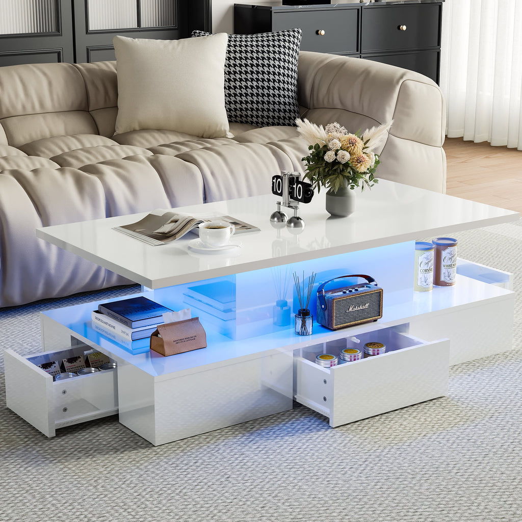 White LED Coffee Table with 4 Drawers U5705