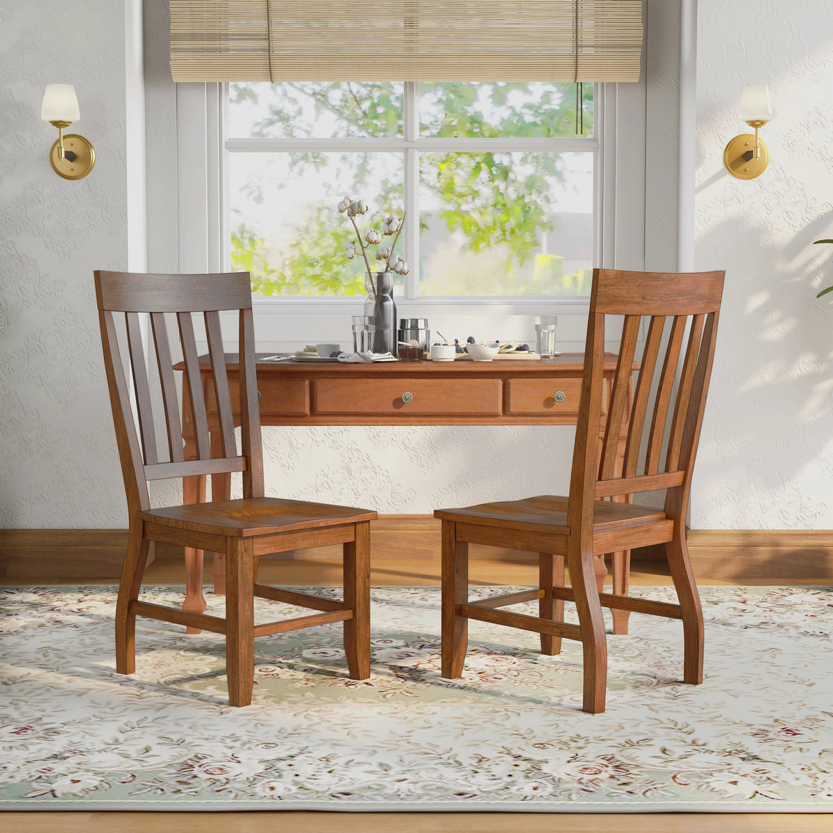 Oak Slat Back Wood Dining Chairs Set of 2 L297510